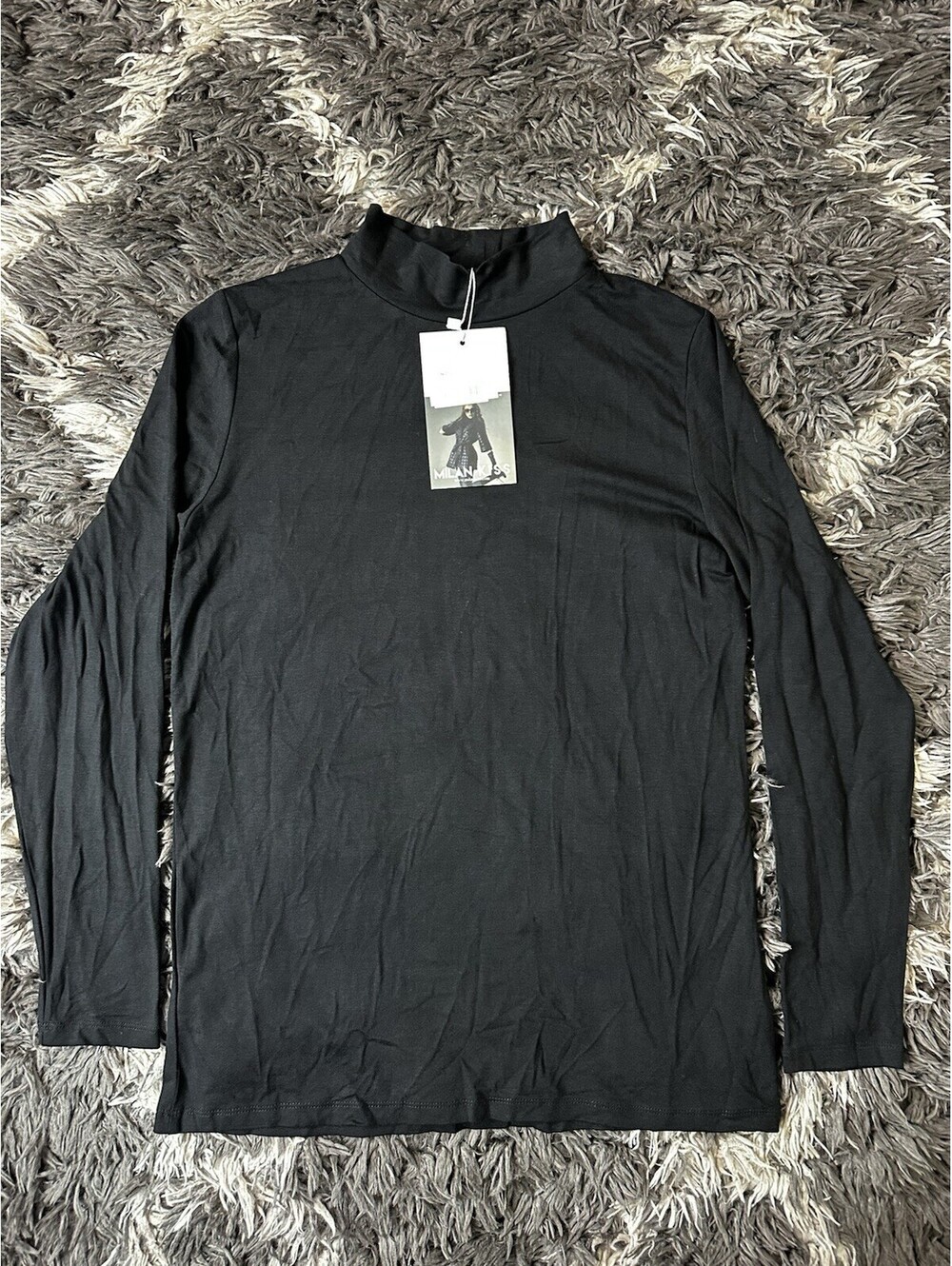 NWT Milan Kiss Womens Large Black Mock Neck Top Long Sleeve Pullover Stretch